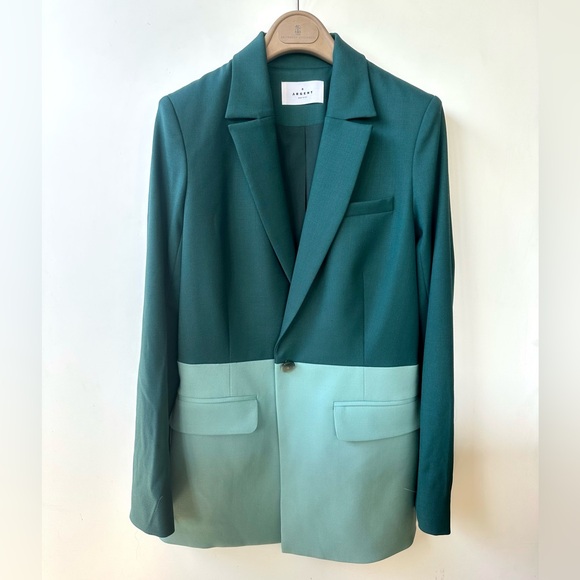 EUC Argent Colorblocked Single Button Blazer Wool Green/Blue Jacket, size 8 - Picture 7 of 15